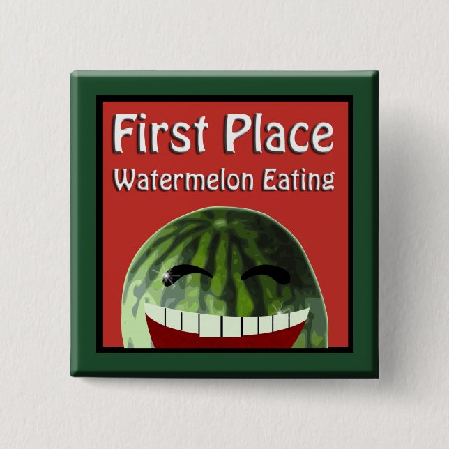 Watermelon Picnic 1st  Place Watermelon Eating Pinback Button (Front)