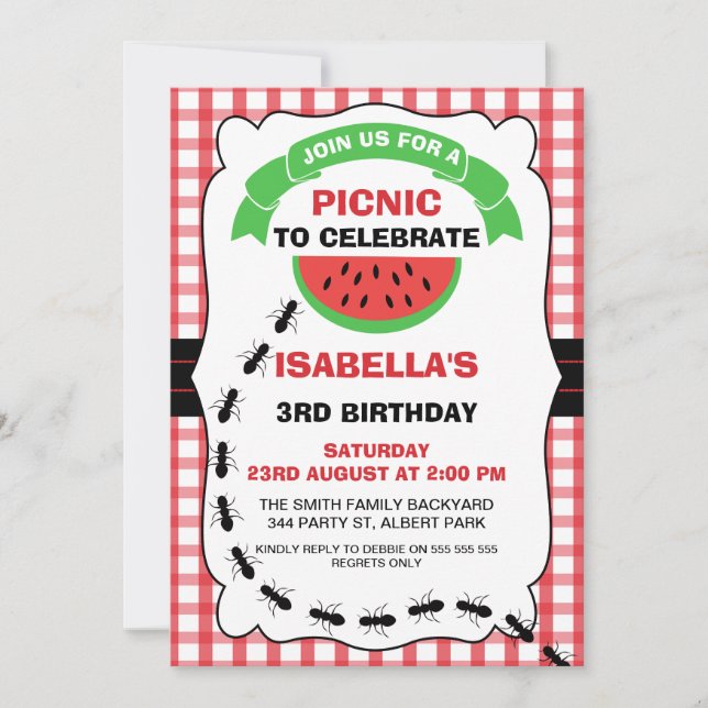 Watermelon Picnic Birthday Party Invitation (Front)
