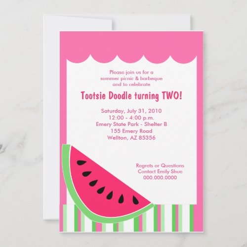 Watermelon Picnic Summer Birthday Party 5x7 Custom Invites