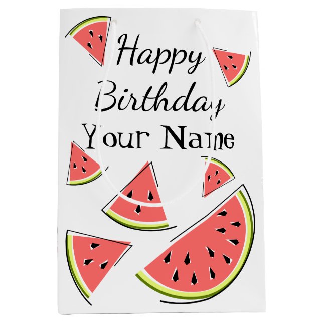 Watermelon Pieces Birthday Name Medium Gift Bag (Front)