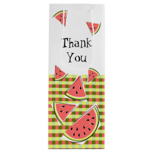 Watermelon Pieces Check Thank You Wine Gift Bag