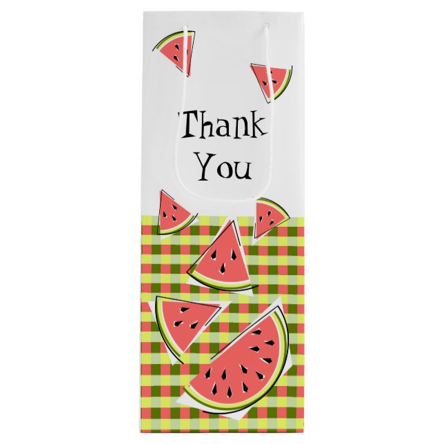 Watermelon Pieces Check Thank You Wine Gift Bag (Front)