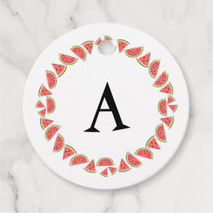 Watermelon Pieces Circle Monogram text back Favor Tags