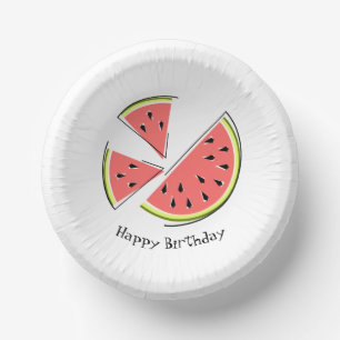Watermelon Pieces Happy Birthday  Paper Bowls