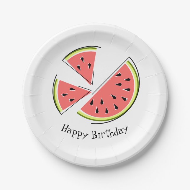 Watermelon Pieces Happy Birthday paper plates (Front)