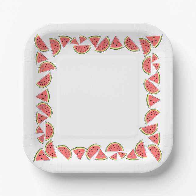 Watermelon Pieces Square  Paper Plates (Front)