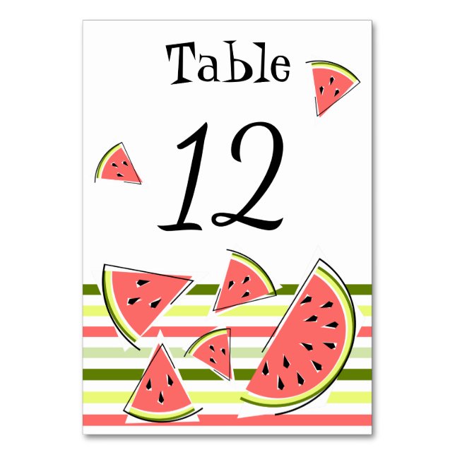 Watermelon Pieces Stripe Classic Thin Table Number (Front)