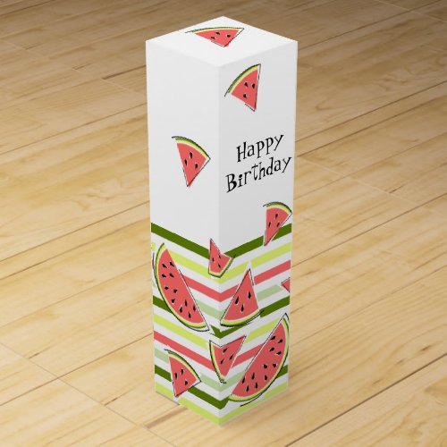 Watermelon Pieces Stripe Thin Birthday Wine Box