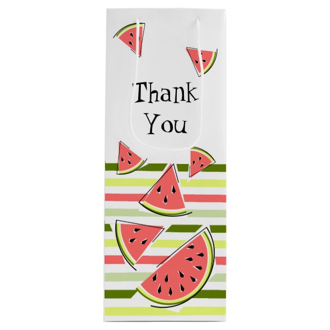 Watermelon Pieces Stripe Thin Thank You Wine Gift Bag (Front)