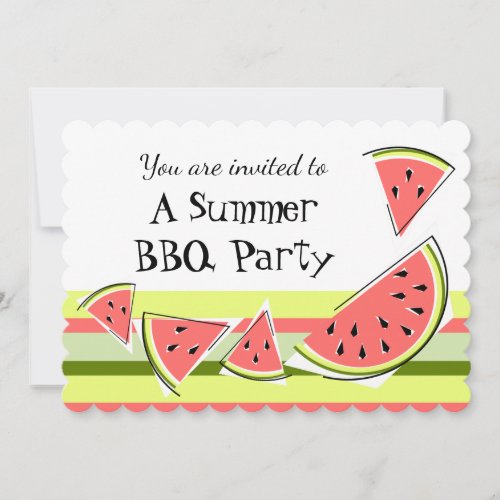 Watermelon Pieces Summer BBQ stripe Invitation