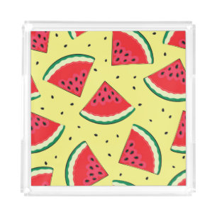 Watermelon Pieces: Summer Yellow Pattern Acrylic Tray