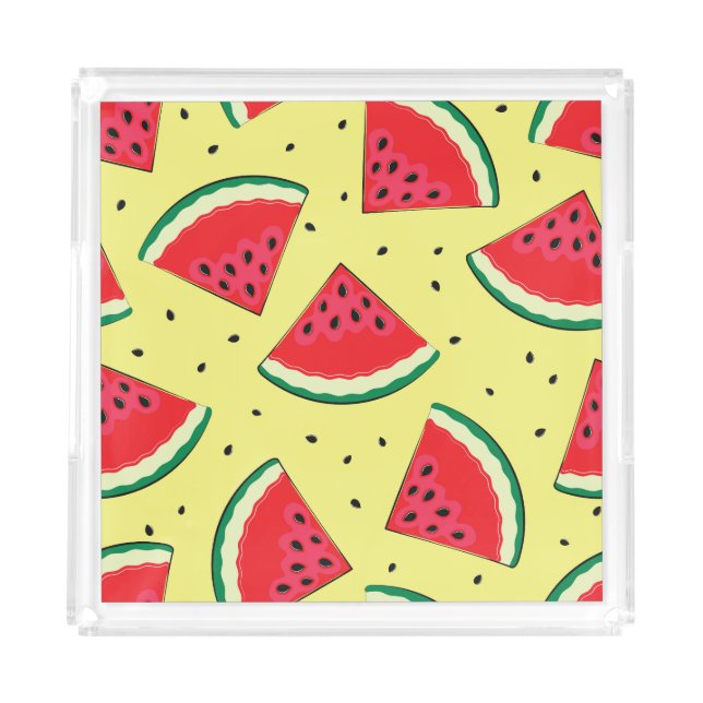 Watermelon Pieces: Summer Yellow Pattern Acrylic Tray (Front)