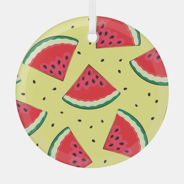 Watermelon Pieces: Summer Yellow Pattern Glass Ornament (Front)