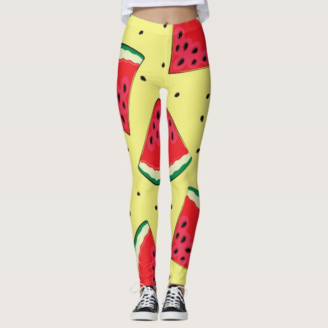 Watermelon Pieces: Summer Yellow Pattern Leggings (Front)