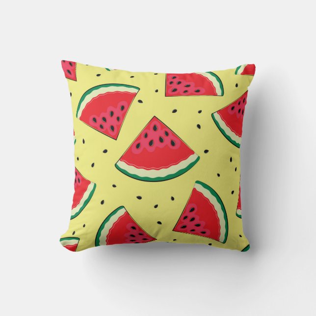Watermelon Pieces: Summer Yellow Pattern Throw Pillow (Front)