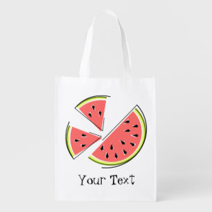 Watermelon Pieces Text reusable bag