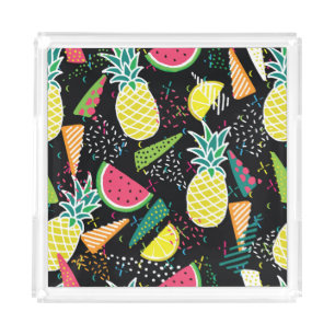 Watermelon Pineapple: Geometrical Seamless Pattern Acrylic Tray