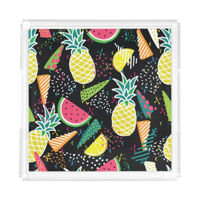 Watermelon Pineapple: Geometrical Seamless Pattern Acrylic Tray (Front)
