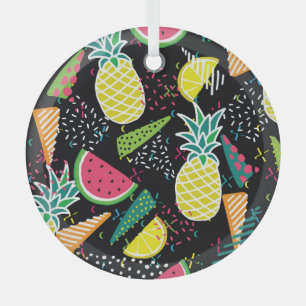 Watermelon Pineapple: Geometrical Seamless Pattern Glass Ornament