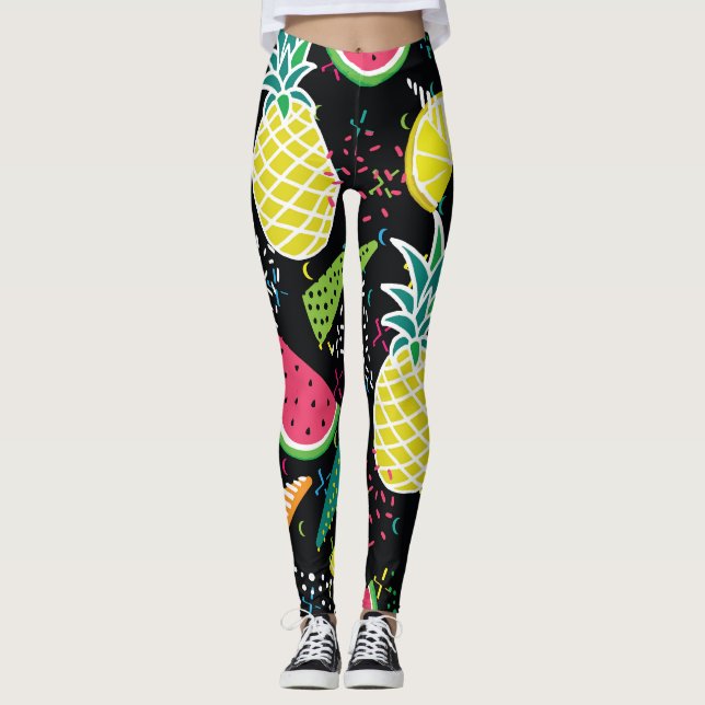 Watermelon Pineapple: Geometrical Seamless Pattern Leggings (Front)