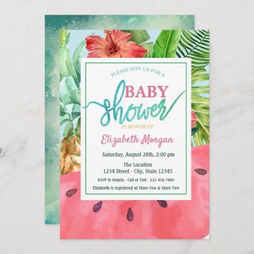 Watermelon Pineapple Palm Leaves Baby Shower Invitation