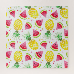 Watermelon Pineapple Summer Seamless Print Jigsaw Puzzle