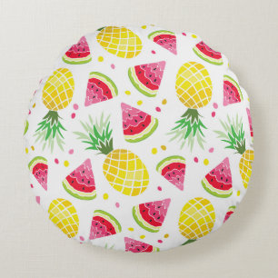 Watermelon Pineapple Summer Seamless Print Round Pillow
