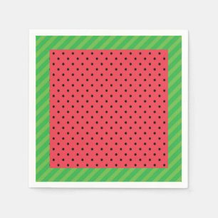 Watermelon pink and black dot summer fruit napkins