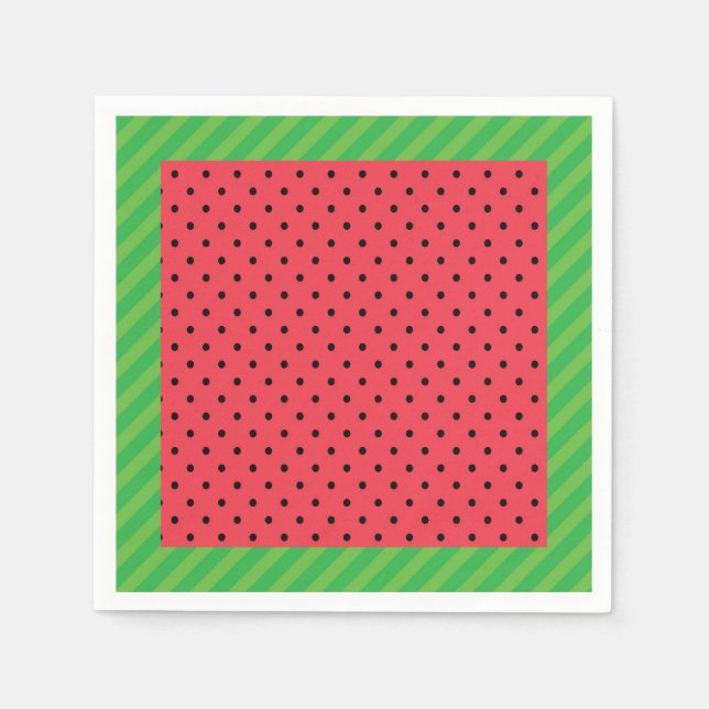 Watermelon pink and black dot summer fruit napkins (Front)