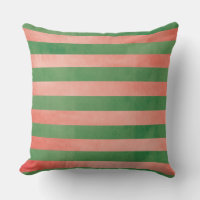 Watermelon Pink and Green Stripe Outdoor Pillow