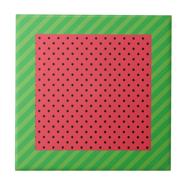 Watermelon pink and green summer pattern ceramic tile (Front)