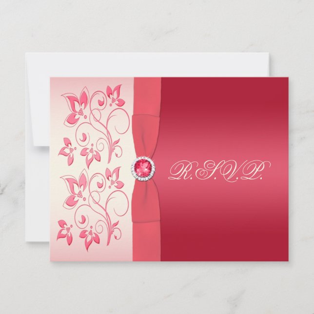 Watermelon Pink and Ivory Floral Reply Card (Front)