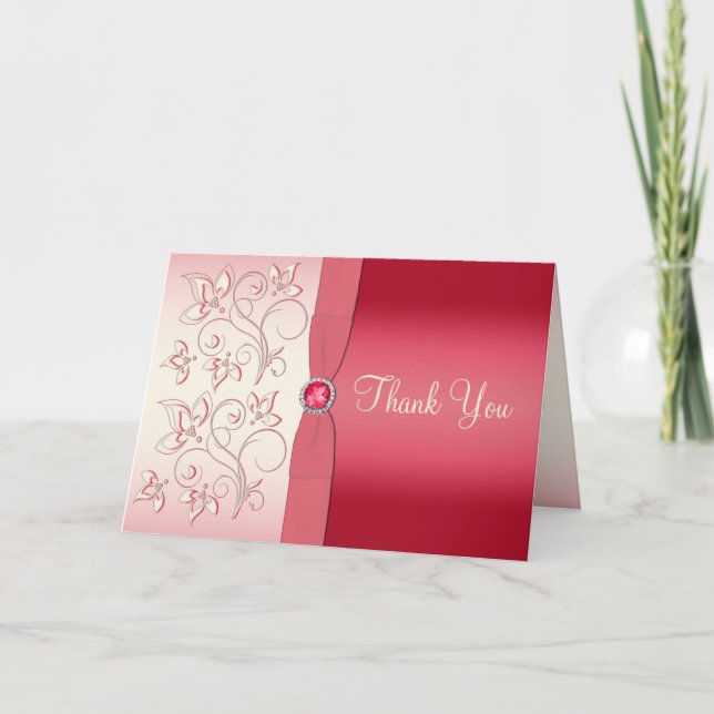 Watermelon Pink and Ivory Thank You Card (Front)