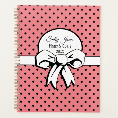 Watermelon Pink Black Dots White Bow Personalized Planner