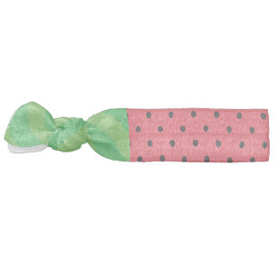 Watermelon pink/black polka dots pattern. elastic hair tie