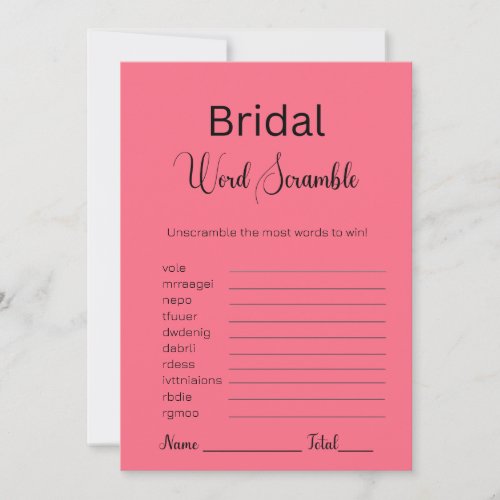 Watermelon Pink Bridal Word Scramble Game Invitation