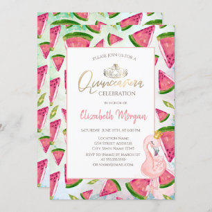 Watermelon Pink Flamingos Quinceañera Invitation