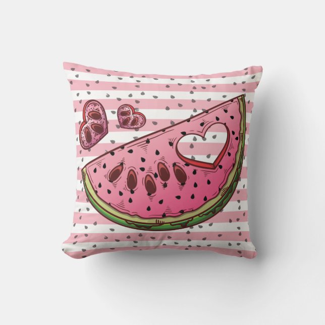Watermelon Pink Green Cute Throw Pillow (Front)