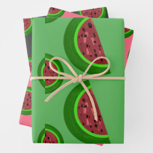 Watermelon Pink, green, seed black Wrapping Paper