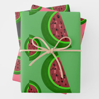  Watermelon Pink, green, seed black Wrapping Paper