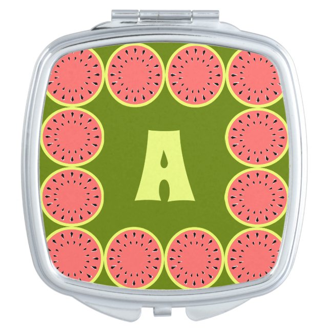 Watermelon Pink Monogram Compact Mirror (Front)