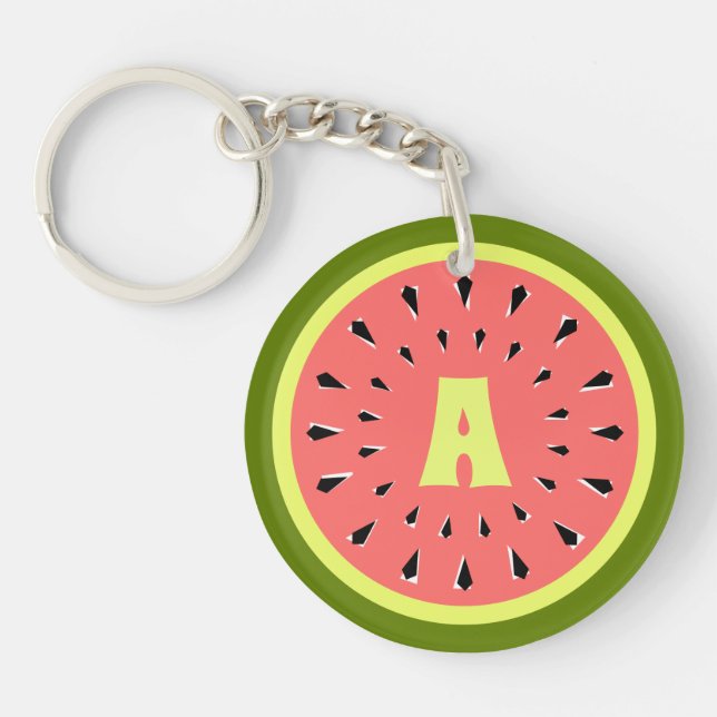 Watermelon Pink Monogram Text Keychain (Front)