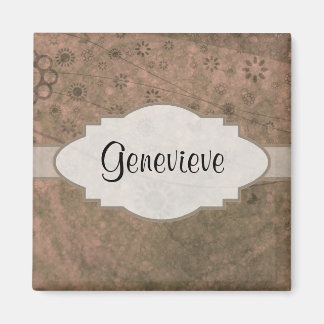 Watermelon Pink Retro Floral Abstract Nameplate Magnet
