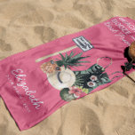 Watermelon Pink Sorbet | Tropical Summer Beach Beach Towel<br><div class="desc">Summer is the perfect time to add bold pops of cheerful color. The perfect bachelorette towels for your PINEAPPLE party! Our tropical pineapple bridal party beach towels are the perfect way for your crew to get all the attention everywhere you and your gals go! Add your custom wording to this...</div>
