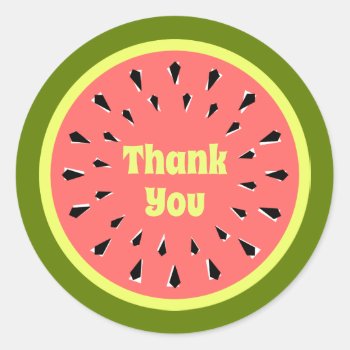 Watermelon Pink Thank You Round Classic Round Sticker by QuirkyChic at Zazzle