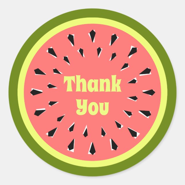 Watermelon Pink Thank You round Classic Round Sticker (Front)