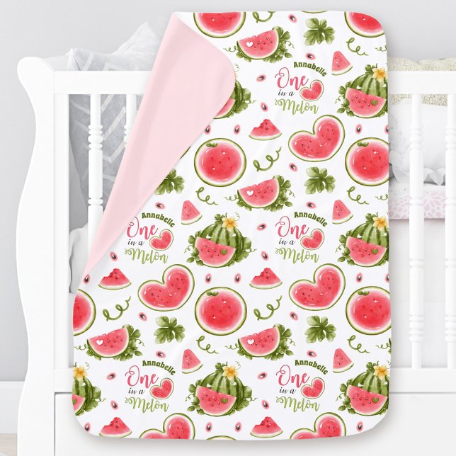 Watermelon Pink White Girl Summer Custom Name Baby Blanket (Watermelon Pink White Girl Summer Custom Name Baby Blanket)