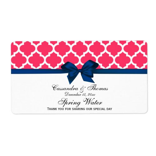 Watermelon Pink Wht Moroccan Navy Bow Water Label