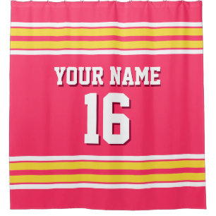 Watermelon Pink Yellow White Stripes Sports Jersey Shower Curtain