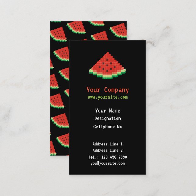 Watermelon Pixel Art Vertical Business Card (Front/Back)